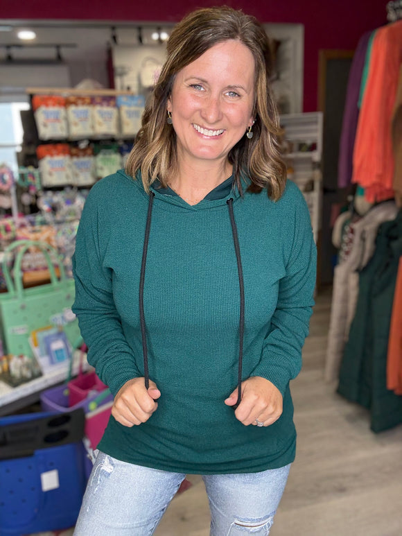 Kacey Ribbed Hoodie in Deep Teal
