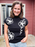 Floral Contrast Sweater in Black