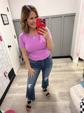 Zara Ribbed Tee in Bright Mauve