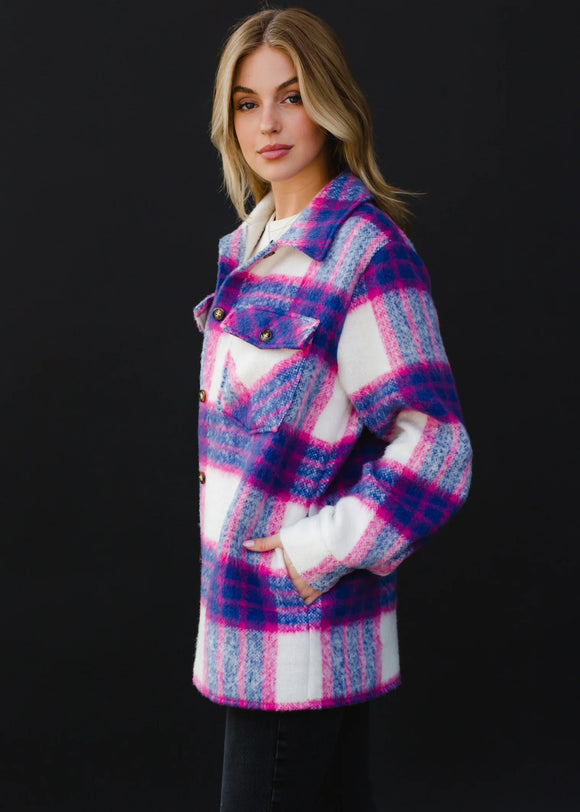 Pink & Blue Plaid Shacket