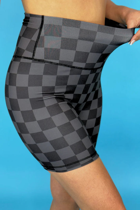 Black Checkered Biker Shorts