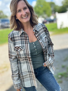 Ivory Flannel Plaid Top