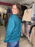 Teal Cozy Mock Neck Pullover