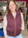 Burgundy Quilted Vest with Gold Accent