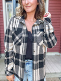 Kendra Shacket in Black & Tan Plaid