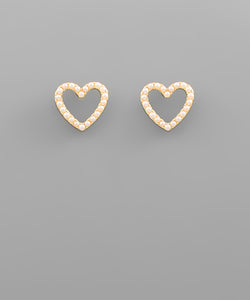 Pave Crystal Heart Studs