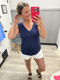 Navy Smocked Shoulder Tank