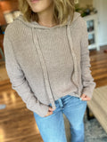 Mocha Ribbed Knit Sweater Hoodie