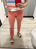 Coral Burst Crop Straight Distressed Denim