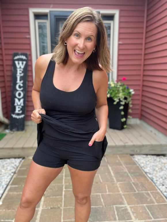 Racerback Black Romper Built in Bra Dres