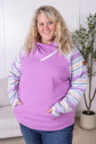 Mauve Stripe Zoey Zip Cowl Pullover