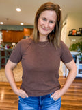 Short Sleeve Fall Waffle Top in Brown