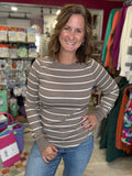 Stacy Long Sleeve in Taupe Stripe
