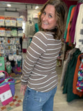 Stacy Long Sleeve in Taupe Stripe