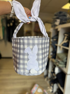 Grey Plaid Bunny Easter Basket