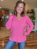 Spicy Pink Mini Waffle Center Seam Sweater