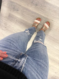 Vintage Distressed Crop Straight Vervet Denim