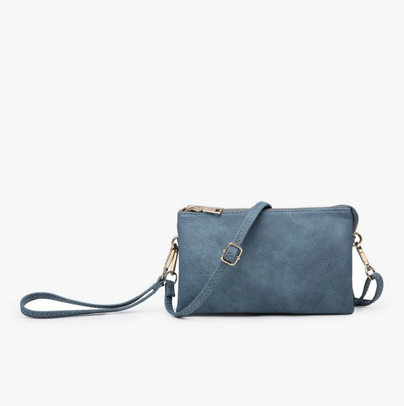 Washed Blue All the Pockets Crossbody Wristlet