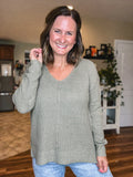 Cozy V Neck Sweater in Light Olive