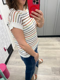 Neutral Stripe Crochet Top