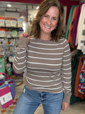 Stacy Long Sleeve in Taupe Stripe