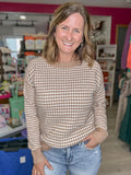 Checkerboard Crew Sweater in Camel