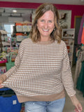 Checkerboard Crew Sweater in Camel