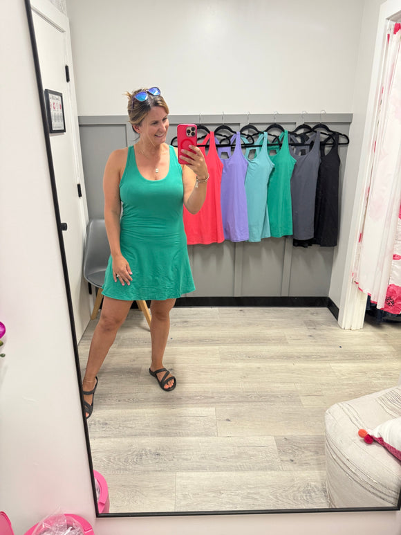 Racerback Emerald Romper Built in Bra Dress