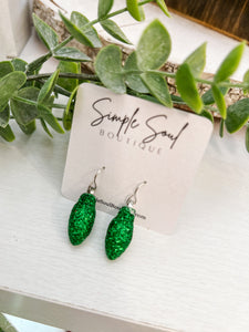 Green Christmas Bulb Dangle Earrings