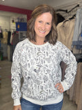 Rooster Floral Print Cozy Sweatshirt