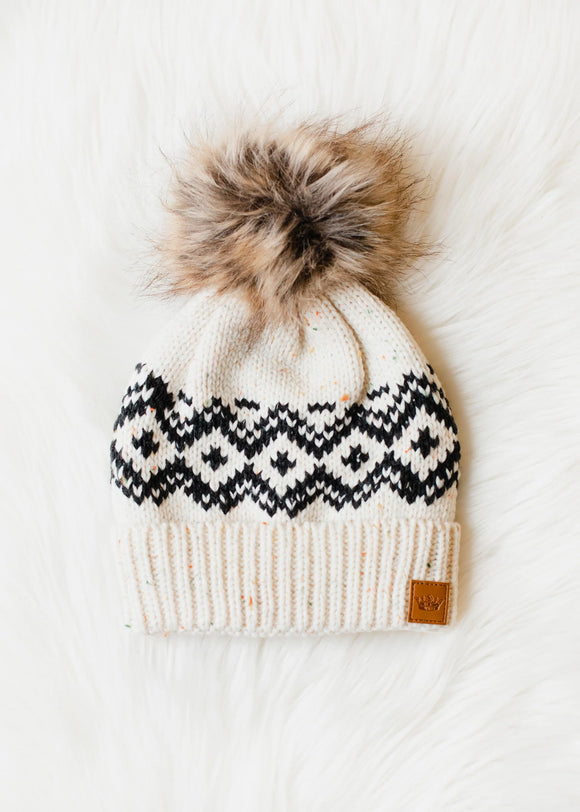 White Snowflake Lined Winter Hat