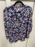 Gabby Button Top in Navy Pink Floral