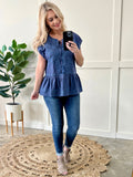 Savanna Jane Embroidered Tie Front Blouse In Blue