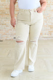 Selena High Rise Distressed 90's Straight Jeans in Bone