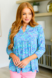 Lizzy Babydoll Top in Teal Brushstrokes