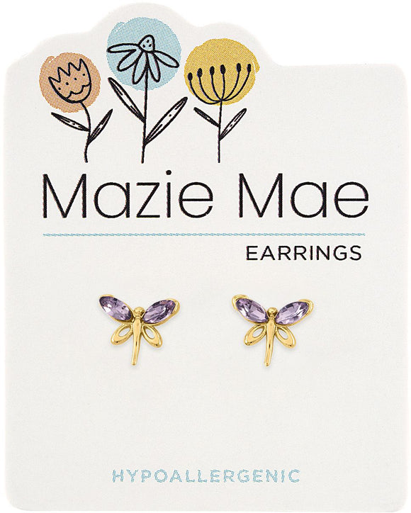 Dainty Purple Dragonfly Hypoallergenic Studs