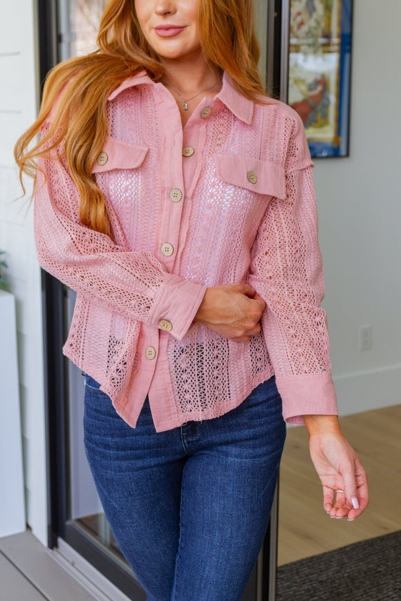 Ampersand  Sweeter Than Nectar Lace Button Down in Rose