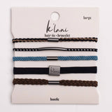 "Hustle" Solid Black, Brown & Blue Hair Tie Bracelets: Medium