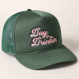 Day Drinkin Texts Embroidery Mesh Back Trucker Hat: BLUSH / ONE SIZE