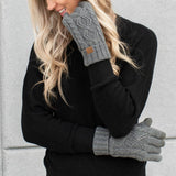 Beige CC Cable Fleece Lined Women's Gloves