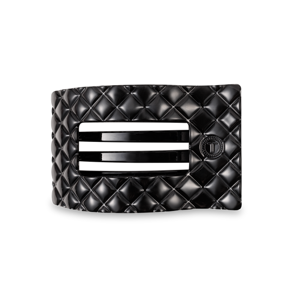 Teleties Flat Rectangle Hair Clip | Medium | Jet Black Quilted