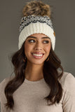 Ivory, Gray & Tan Winter Pattern Pom Hat