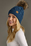 Steel Blue Cable Knit Pom Hat