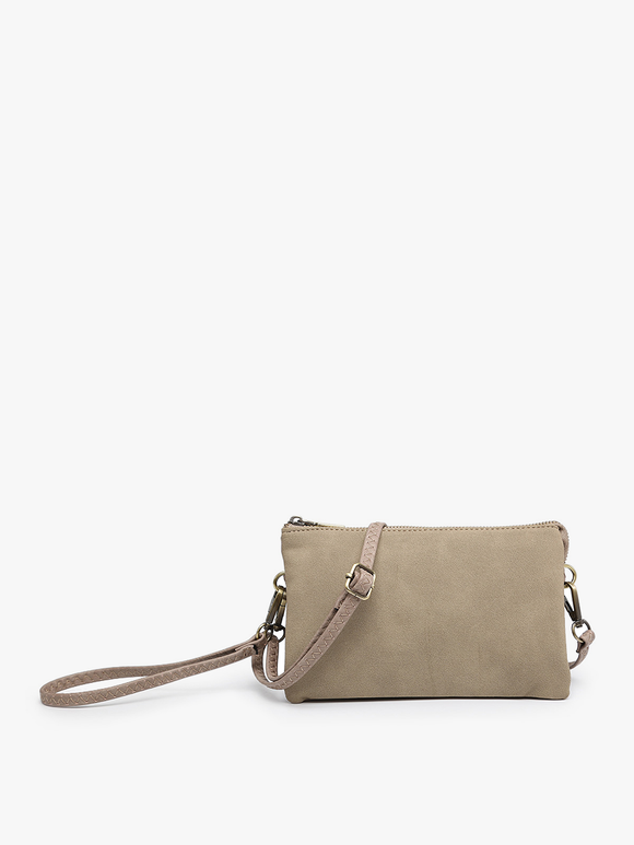 All the Pockets Crossbody in Grey Taupe Sude