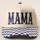 MAMA Embroidered Checkered Brim Trucker Hat: NAVY / ONE SIZE