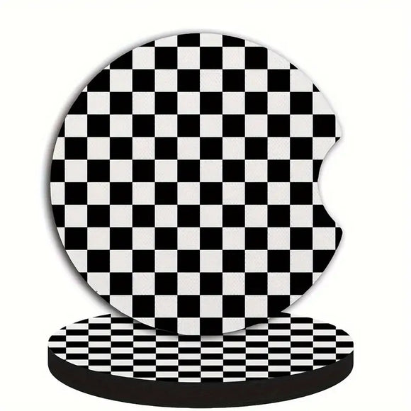 Black & White Checkered Car Coaster Set