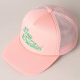 Day Drinkin Texts Embroidery Mesh Back Trucker Hat: BLUSH / ONE SIZE
