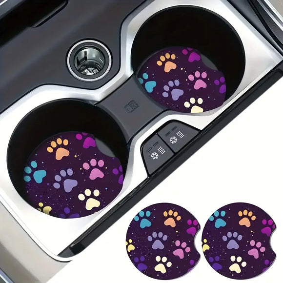 Purple Dog Paw Car Coaster Set