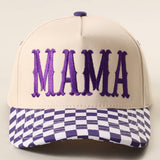 MAMA Embroidered Checkered Brim Trucker Hat: NAVY / ONE SIZE
