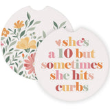 She Hits Curbs Flowers Funny Car Coaster Set